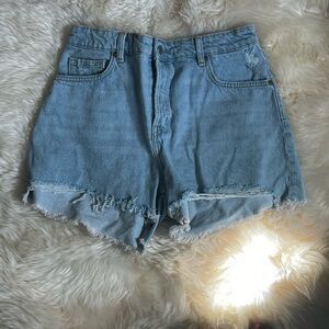 H&M Light Blue Distressed High-Rise Denim Shorts